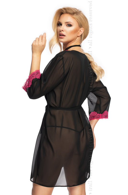 Flavia Dressing Gown Black / Pink Irall Erotic Line 2021